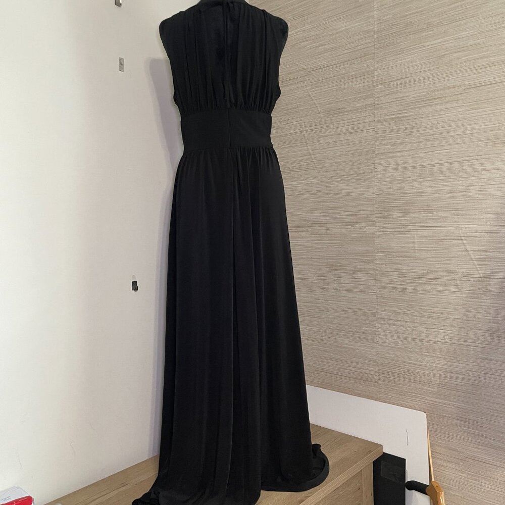 Women's Size 16 R&M Richards Black Bead/Sequin Waist Front Slit Sleeveless Gown - Picture 8 of 11